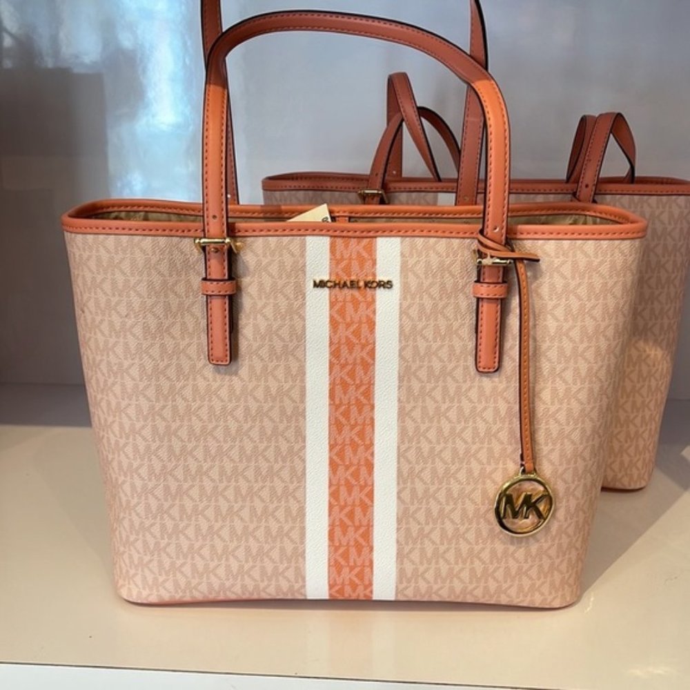 Michael Kors Jet Set Travel Medium Carryall Tote Sherbert Multi - Picture 2 of 16